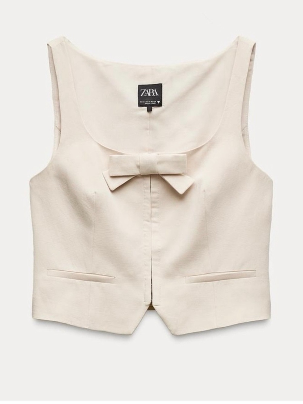 Zara Linen Blend Bow-Front Sleeveless Vest XS
